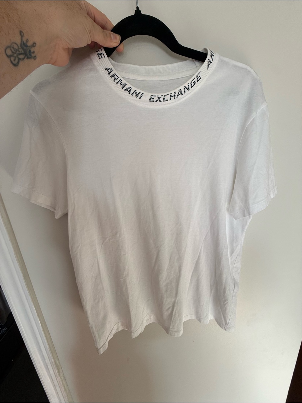 Armani Exchange White Crewneck Tee with Branded Neck Trim size small